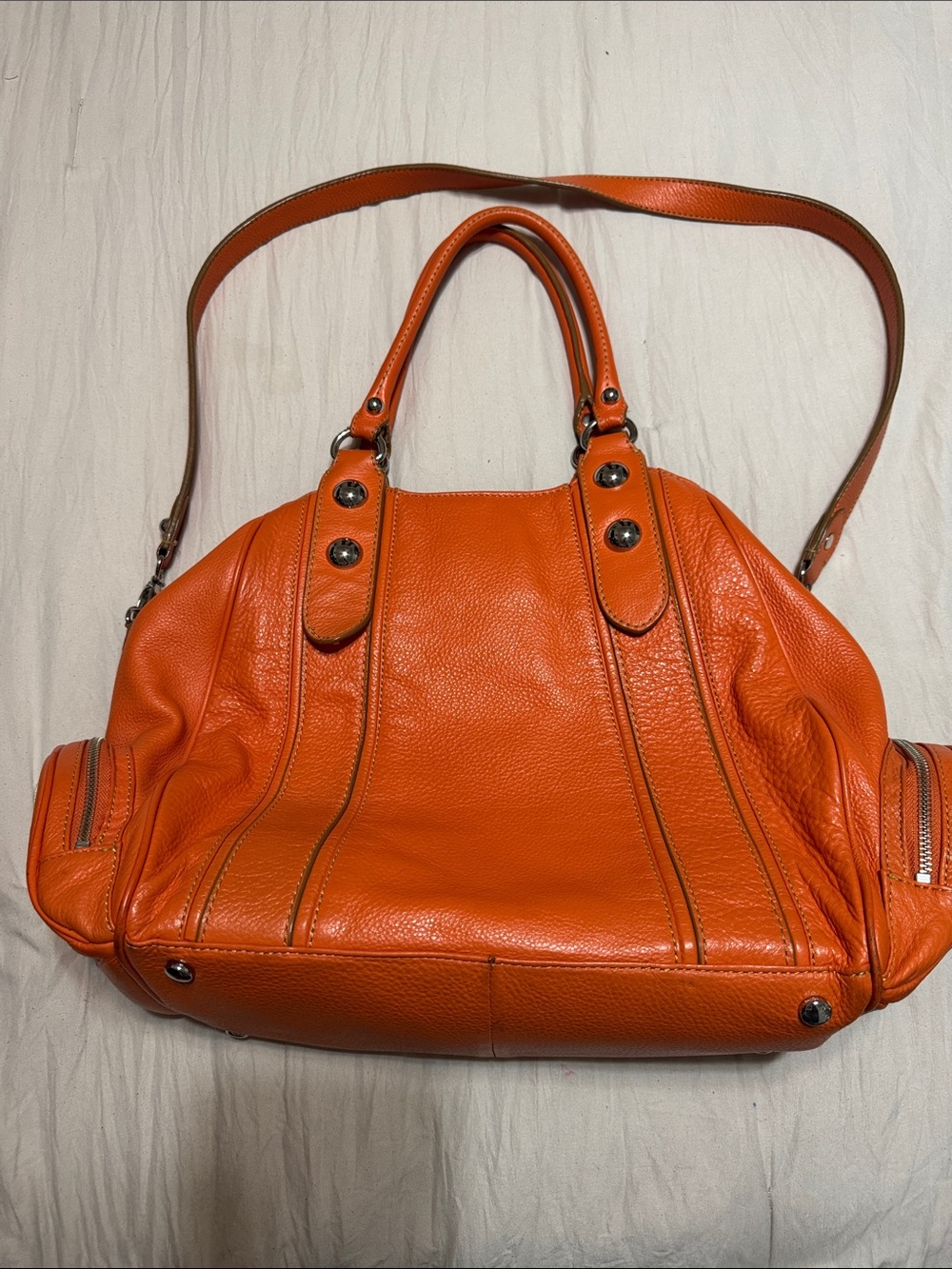 Maxximum New York Orange Leather Satchel Handbag - Women Bags